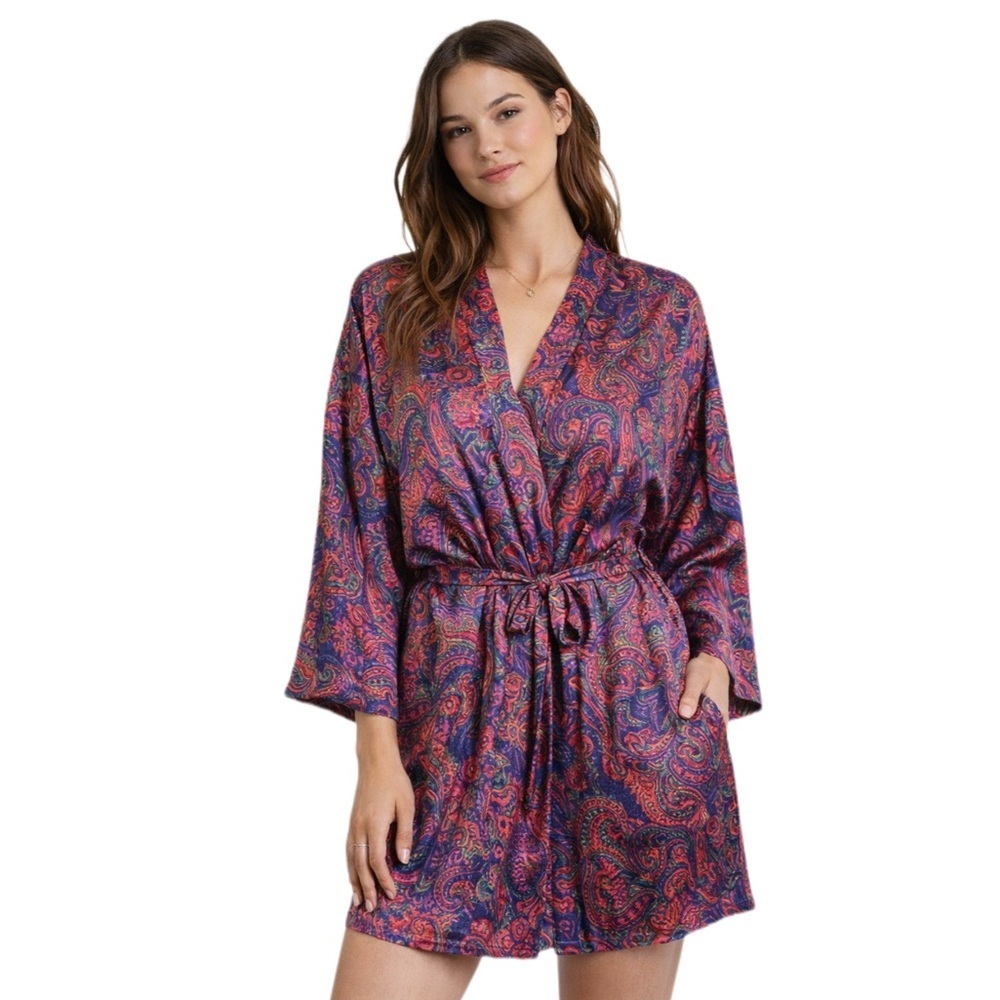 Vintage Victoria's Secret Gold Label Multicolored Paisley Print Satin Robe M/L